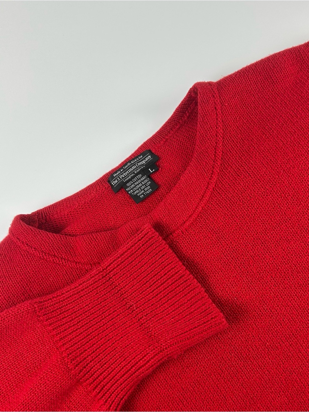 J. Peterman Men’s SZ L Red Cotton Crewneck Sweater Elbow Patches Minimalist